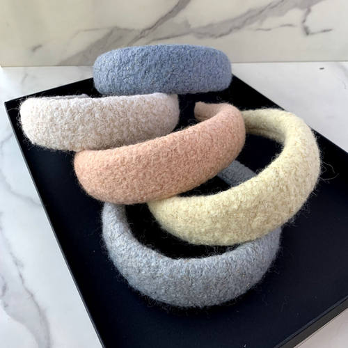 新款纯色细闪羊毛呢高颅顶宽发箍