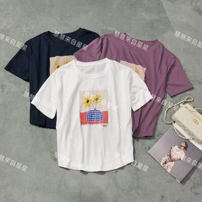 慧慧来自星星女装店 13516新款宽松休闲 向日葵花瓶短袖T恤
