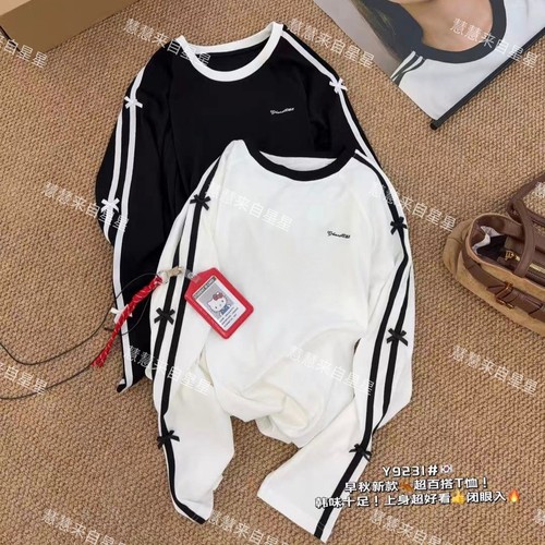 慧慧来自星星女装店   9231韩系秋季撞色侧边蝴蝶结显瘦长袖leaaa
