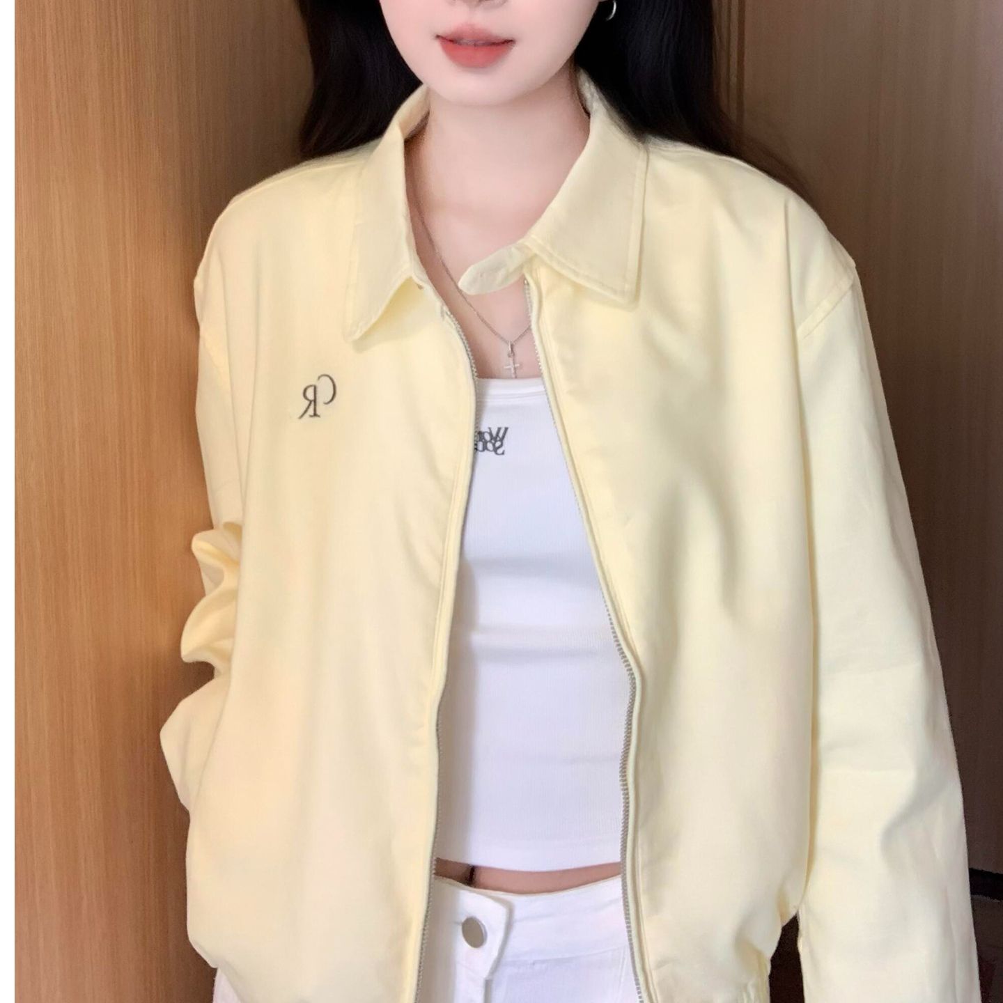 柠檬黄纽扣翻领棒球服外套女休闲百搭夹克韩系短款上衣