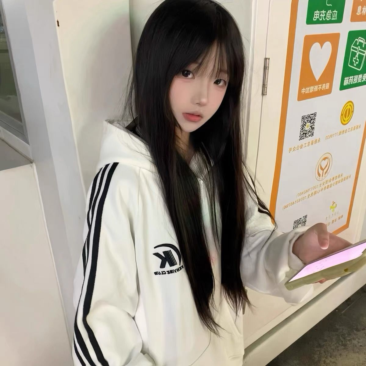 美式白色三杆连帽卫衣女春秋款加绒加厚秋季2026外套
