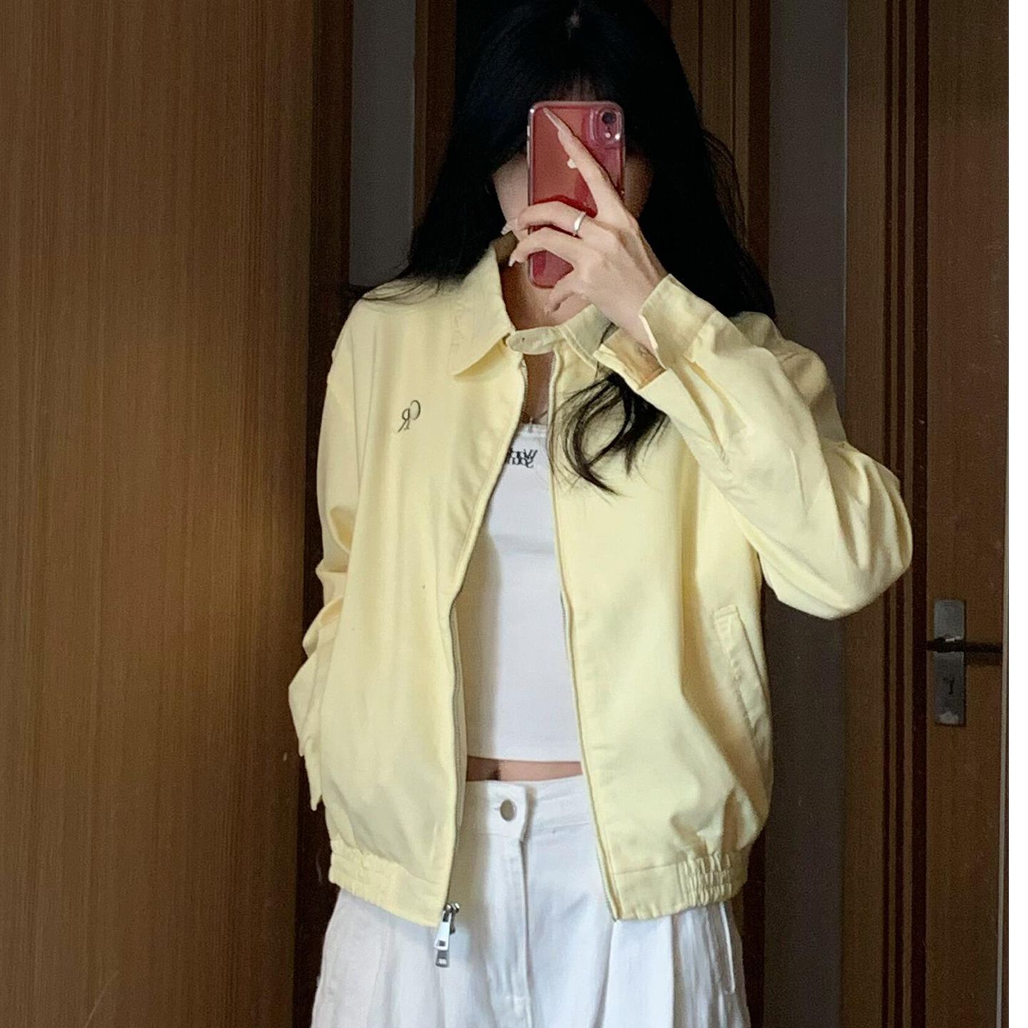 柠檬黄翻领棒球短外套女韩系