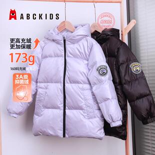 abckids童装女童羽绒服冬季紫色鸭绒袄2024新款中大童简约厚外套