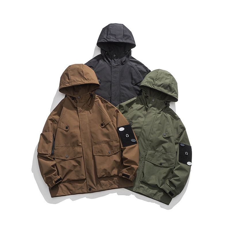 北界男装 美式潮牌2023春季新款户外大码连帽外套男工装冲锋夹克
