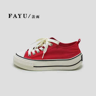 FAYU法雨红色厚底板鞋女系带休闲鞋百搭小众帆布鞋