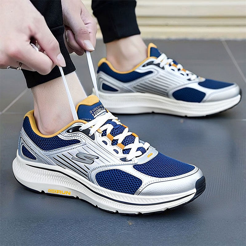 斯凯奇缓震透气跑步鞋男鞋2025新款男子轻便休闲跑鞋网面运动鞋子