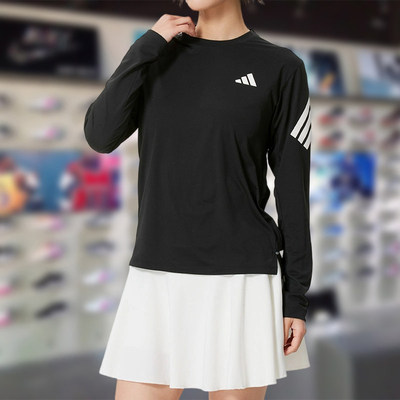 Adidas阿迪达斯女子长袖2026春季新款舒适跑步运动休闲T恤KE6840