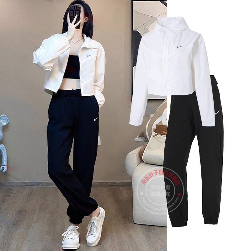 NIKE耐克女装夹克外套收口长裤子2025新款户外白色上衣运动套装