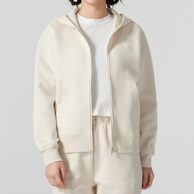 PUMA彪马连帽外套女装白色休闲上衣宽松运动服女士开衫夹克631387