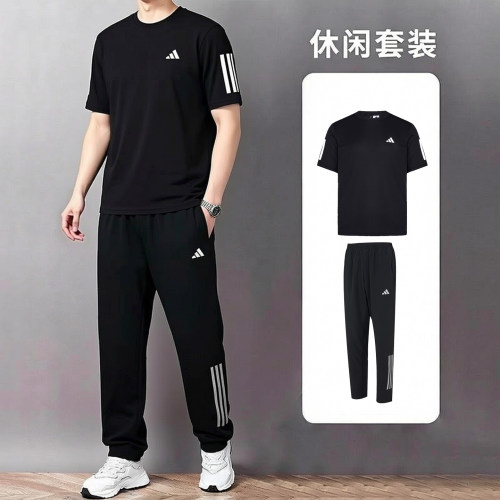 阿迪达斯男装运动套装26夏季跑步健身训练透气休闲短袖T恤长裤子