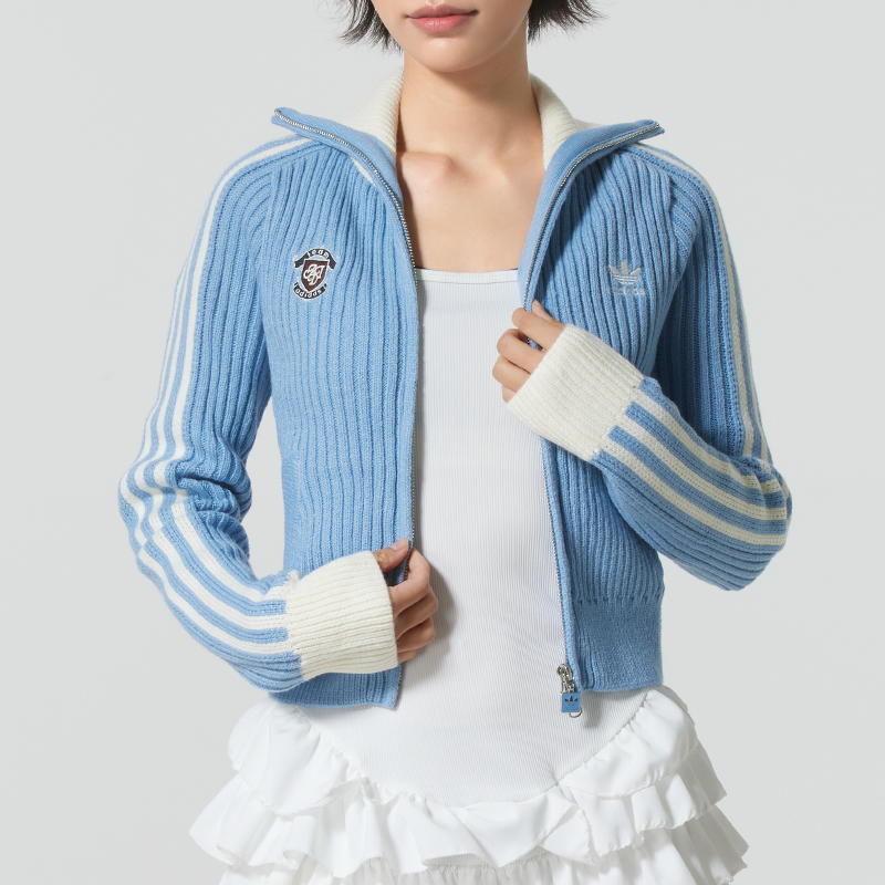 ADIDAS阿迪达斯三叶草针织衫女装25冬新款修身保暖拉链修身毛衣