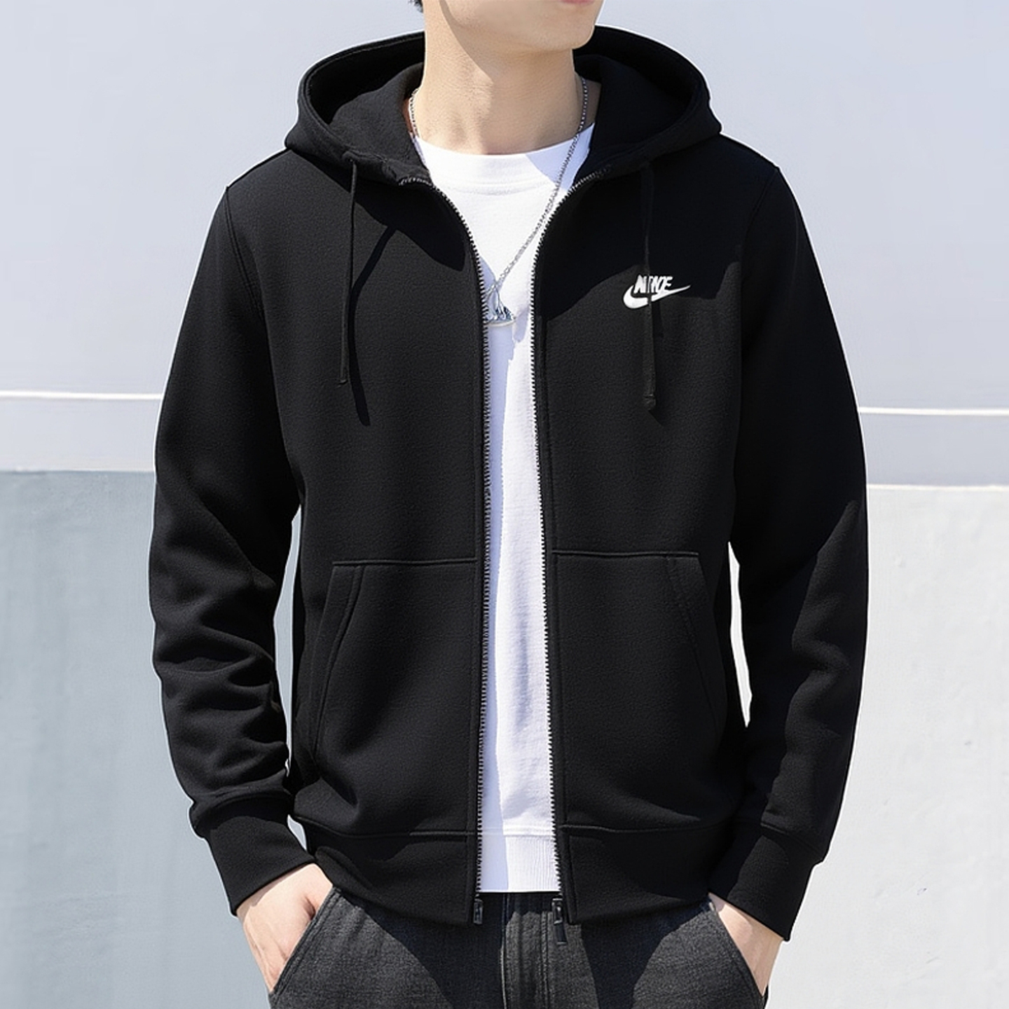 针织连帽夹克-毛圈内里