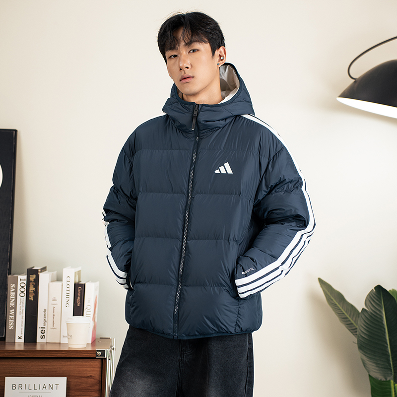 阿迪达斯羽绒服男装2025冬季新款运动服双面穿休闲上衣男士外套