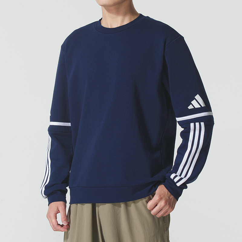 阿迪达斯官方正品卫衣男2025新款蓝色加绒运动服保暖休闲套头衫