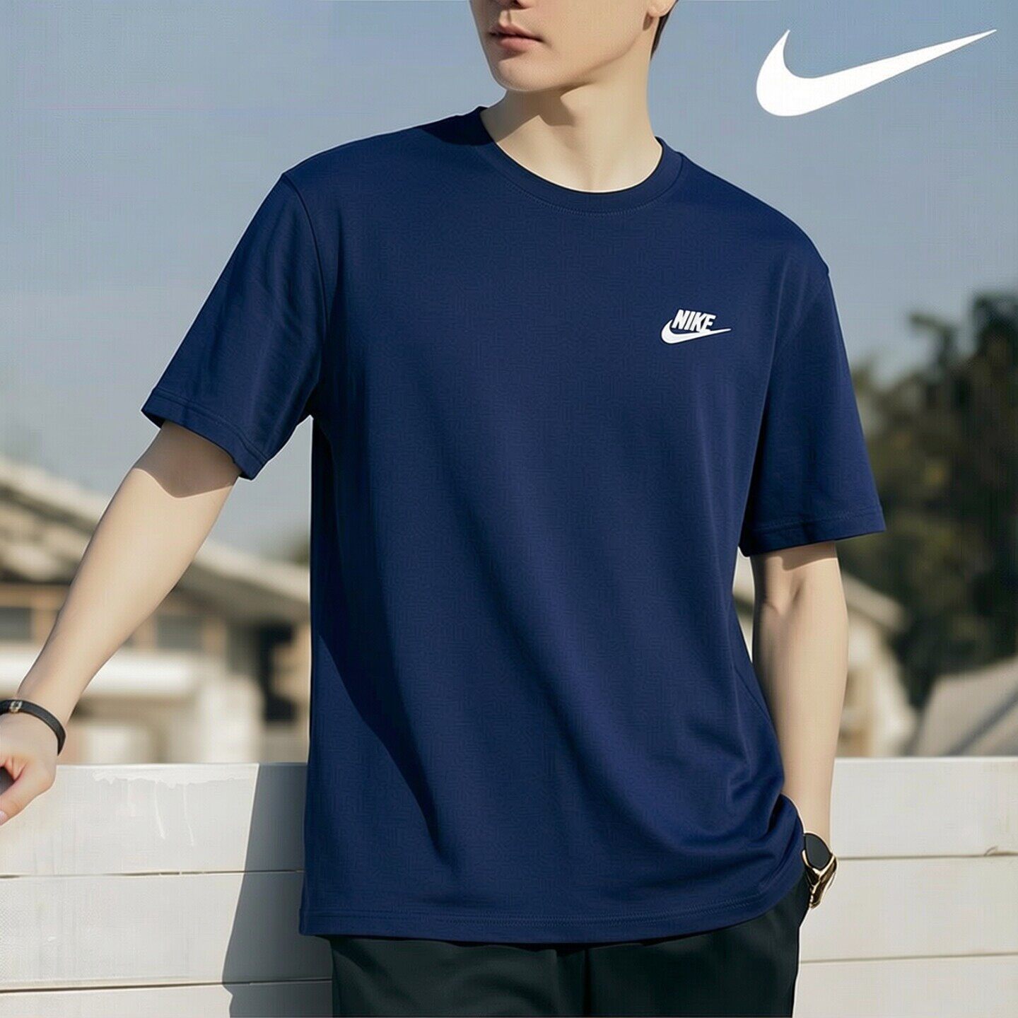 NIKE耐克官方短袖男装正品夏季新款蓝色男士棉质运动服跑步T恤
