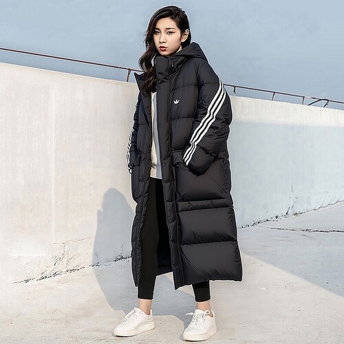 阿迪达斯过膝长款羽绒服男女款25冬季三叶草加厚羽绒外套KC2564