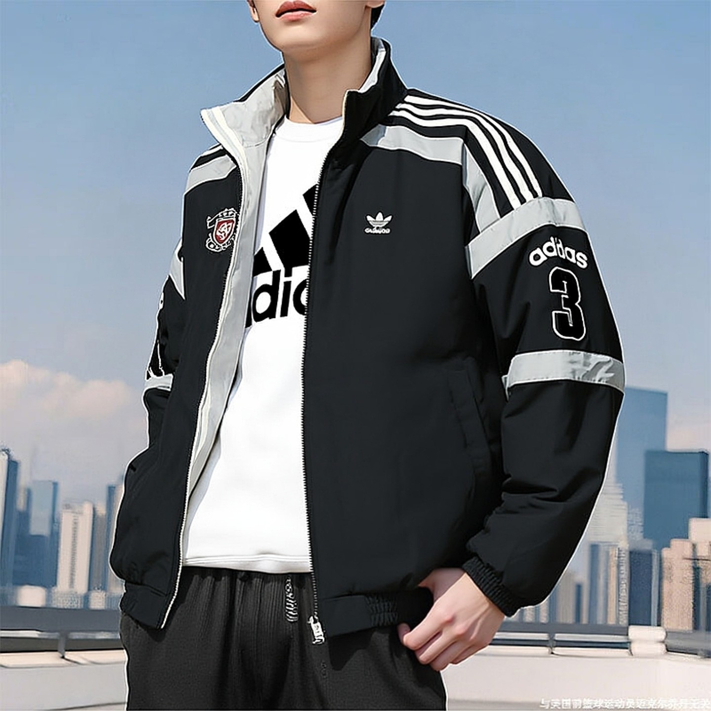 阿迪达斯三叶草棉服男装2025冬季新款两面穿运动服保暖夹克KC0