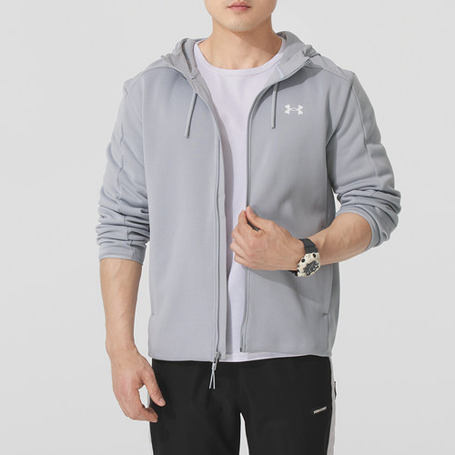 UA安德玛针织外套男装秋季新款连帽运动服跑步训练服休闲男士夹克