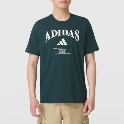 ~阿迪达斯绿色短袖男装2025新款圆领休闲T恤跑步运动服半袖KA0997
