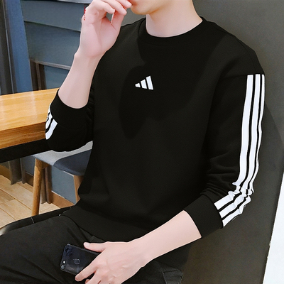 阿迪达斯加绒卫衣男2025冬季新款三条纹黑色运动休闲套头衫JE6304