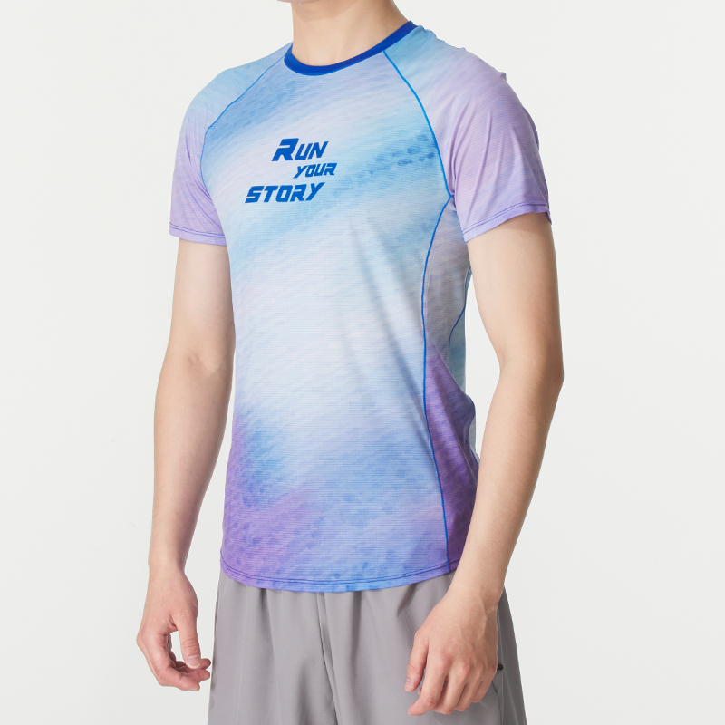 LANBU蓝步圆领短袖男2025夏季新款跑步运动服撞色透气半袖训练T恤