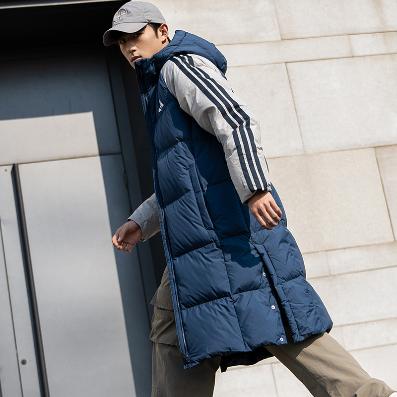 阿迪达斯男士羽绒服男装2025冬季新款连帽长款外套户外保暖运动服