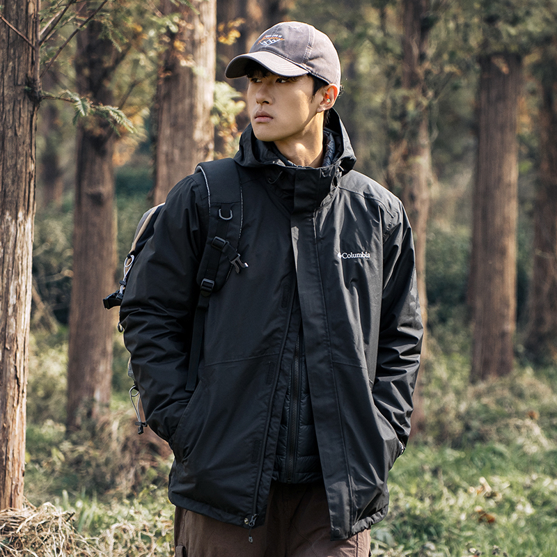 哥伦比亚羽绒三合一冲锋衣男冬季新款跑步外套防风运动服休闲夹克