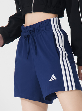 阿迪达斯短裤女裤2025秋季新款蓝色高腰运动短裤透气休闲裤JD0913