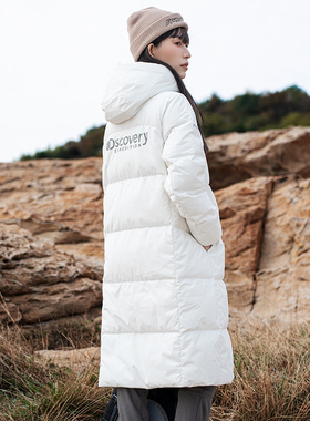 Discovery探索连帽羽绒服夹克女长款羽绒外套上衣防风保暖运动服