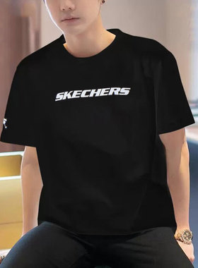 斯凯奇短袖男女同款2025冬季新款运动服针织休闲黑色T恤 P225U062