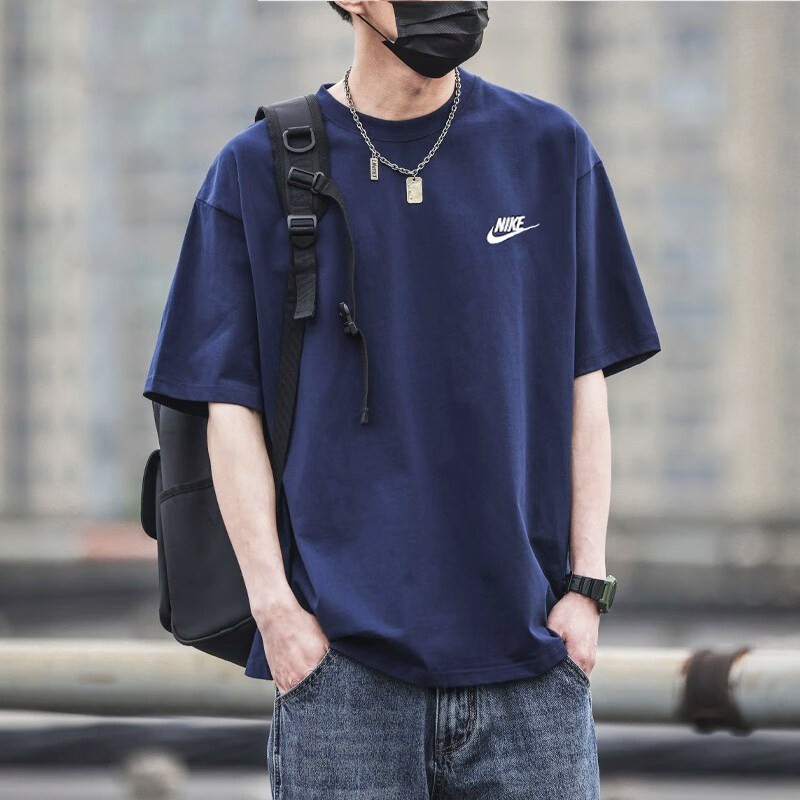 幸运叶子丨耐克短袖T恤男装春夏蓝色棉质运动服上衣半袖男士体恤