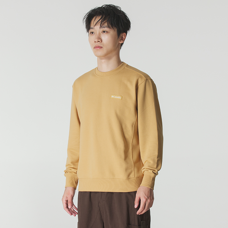 哥伦比亚黄色卫衣男装秋季新款圆领休闲套头衫宽松运动服男士上衣