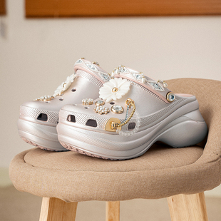 凉鞋 卡骆驰crocs洞洞鞋 包头拖鞋 璀璨珠花鲸鱼BAE厚底增高时尚 女鞋