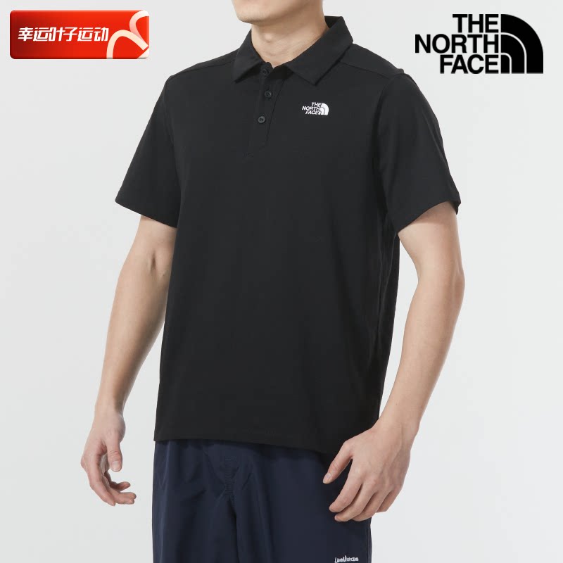 北面POLO衫男装2024春季新款运动服男士商务黑色翻领短袖休闲T恤