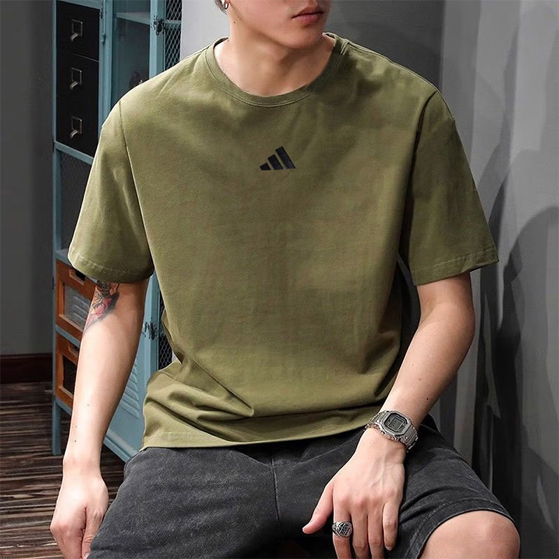 阿迪达斯圆领T恤男装绿色休闲半袖透气短袖运动服男士上衣JF1097