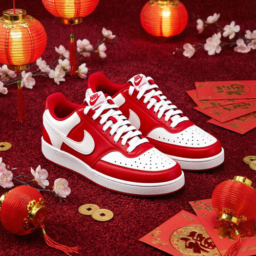 耐克男鞋新年款COURT VISION LO运动鞋复古潮流本命年红白休闲鞋