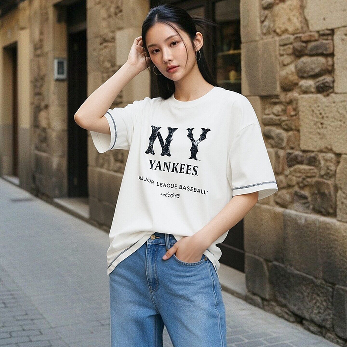 MLB官方 正品短袖男装女装通勤透气半截袖休闲跑步运动服圆领T恤