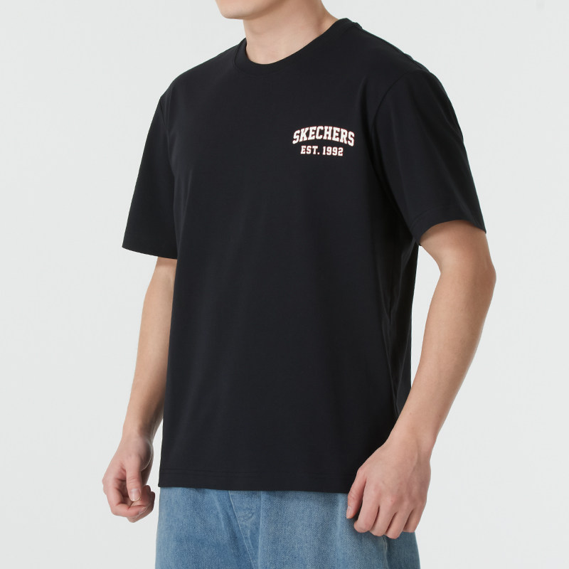 斯凯奇黑色短袖男装女装宽松情侣运动服圆领透气T恤衫半袖五分袖