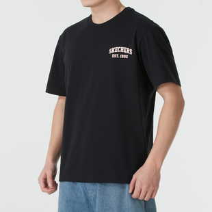 男装 五分袖 女装 半袖 宽松情侣运动服圆领透气T恤衫 斯凯奇黑色短袖