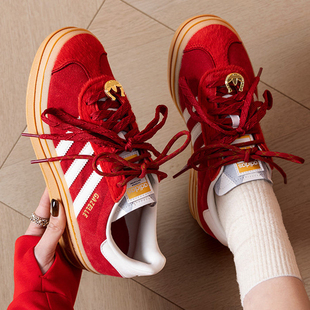 休闲鞋 W运动板鞋 红色新年款 BOLD 马年GAZELLE 阿迪达斯三叶草女鞋