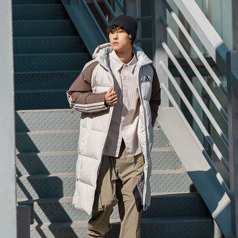 阿迪达斯羽绒服男装2025冬季新款运动服休闲连帽长款夹克保暖外套