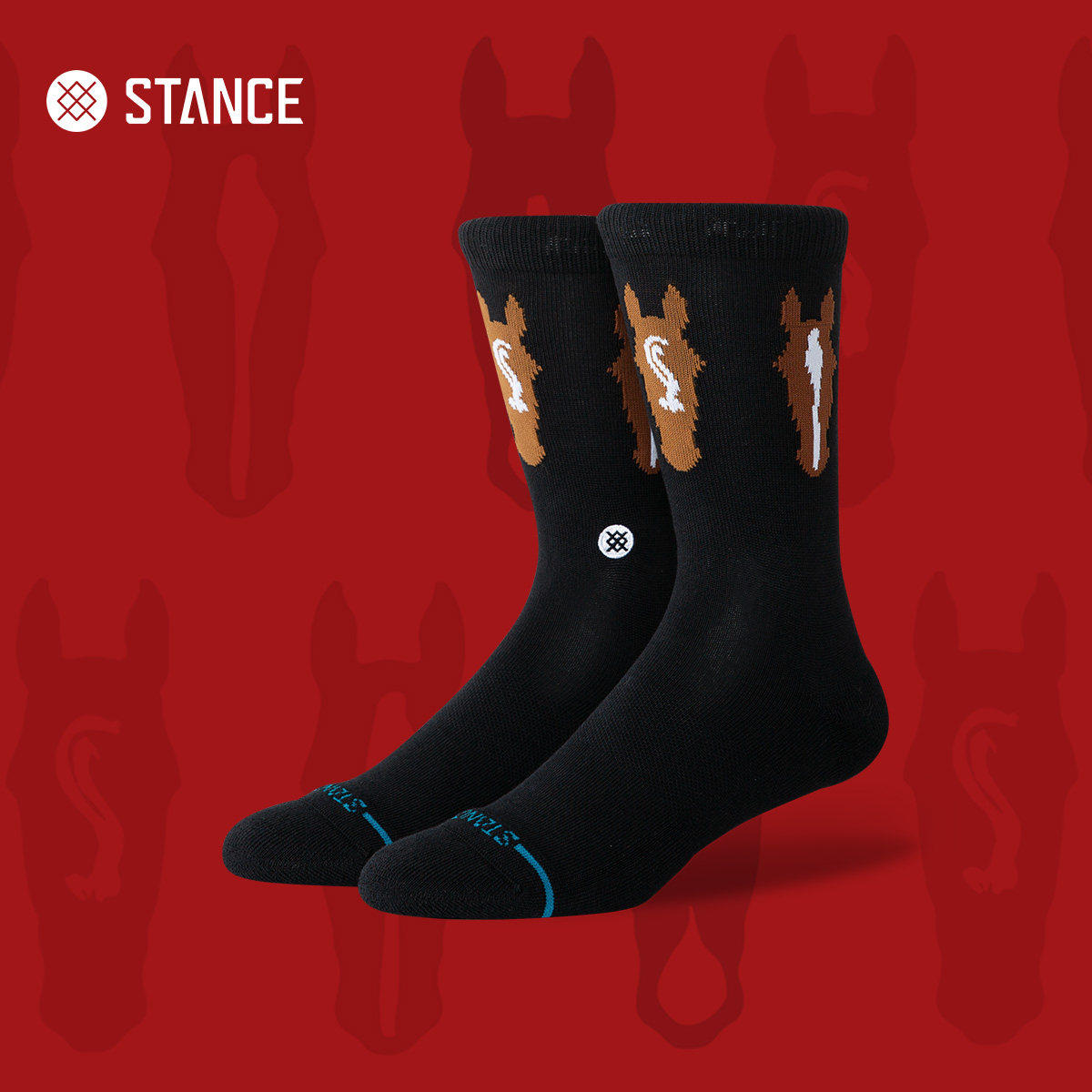 STANCE马年新款系列骐骏中筒袜男女运动篮球袜黑色动物图案袜子