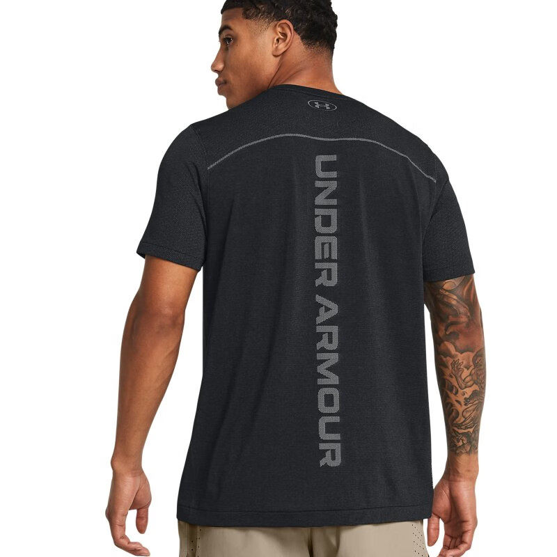 UA安德玛短袖男装健身训练服跑步运动黑色圆领半袖T恤上衣1382799
