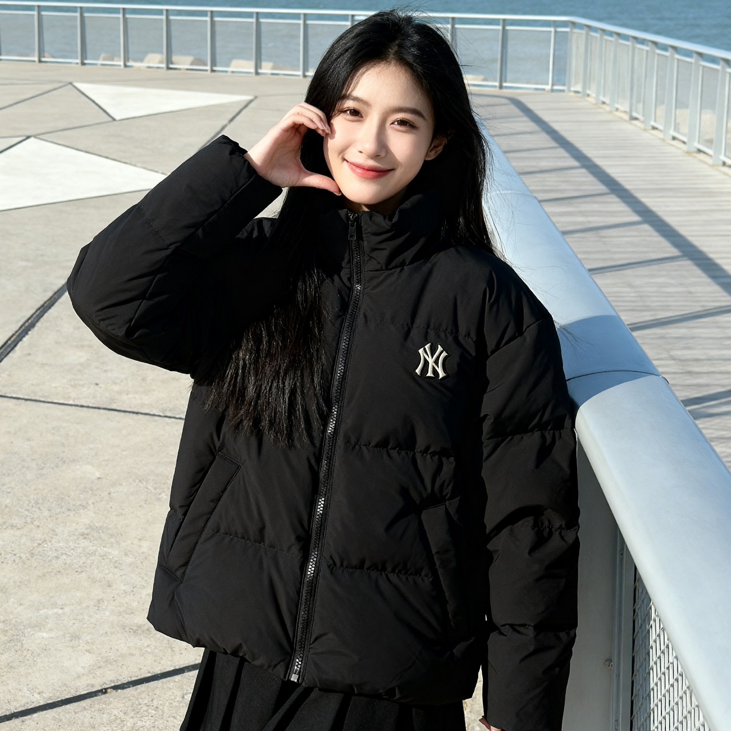 MLB官方 保暖防寒羽绒服男女装冬季新款立领夹克面包服外套运动服