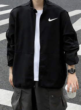 NIKE耐克黑色立领夹克男装春季新款梭织防风运动服跑步外套DM6620