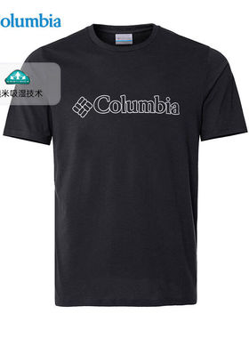 Columbia哥伦比亚圆领短袖男装户外休闲衣时尚黑色运动T恤AE9942