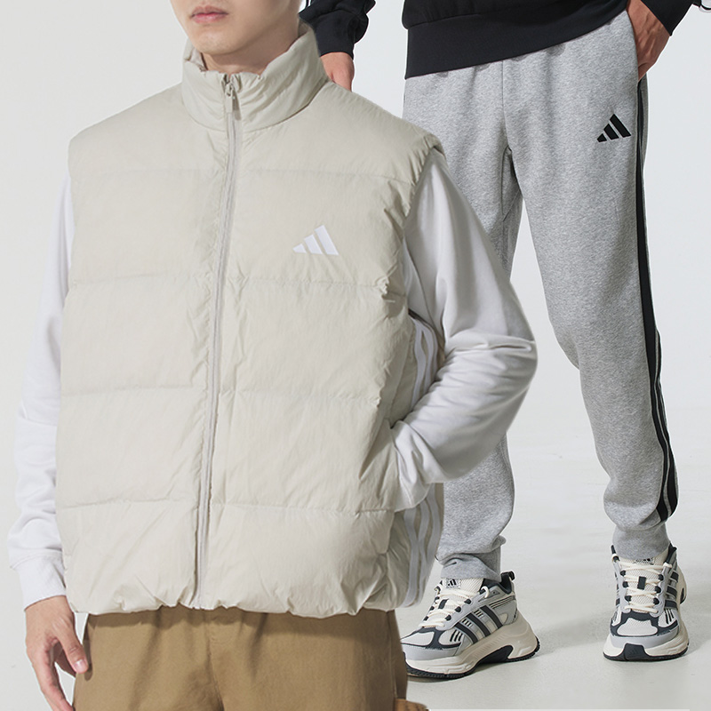 阿迪达斯运动套装男装冬季新款立领羽绒马甲背心束脚裤长裤两件套