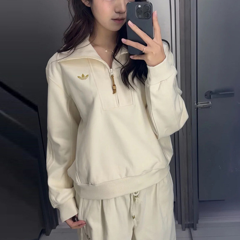 阿迪达斯三叶草女装CNY新年款运动服半开襟卫衣女士套头衫KT0725