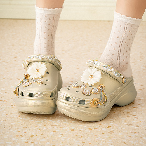 Crocs卡骆驰璀璨珠花小鲸鱼洞洞鞋女鞋户外沙滩鞋厚底增高拖鞋潮