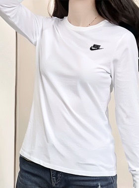 NIKE耐克正品运动T恤女装25秋季新款白色户外休闲圆领长袖HF0781
